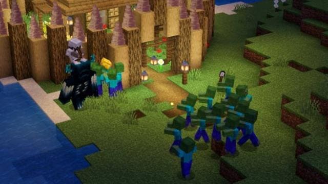 Игрок верхом на Вардене дерется с ордой зомби